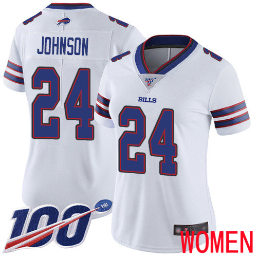 Women Buffalo Bills #24 Taron Johnson White Vapor Untouchable Limited Player 100th Season NFL Jersey